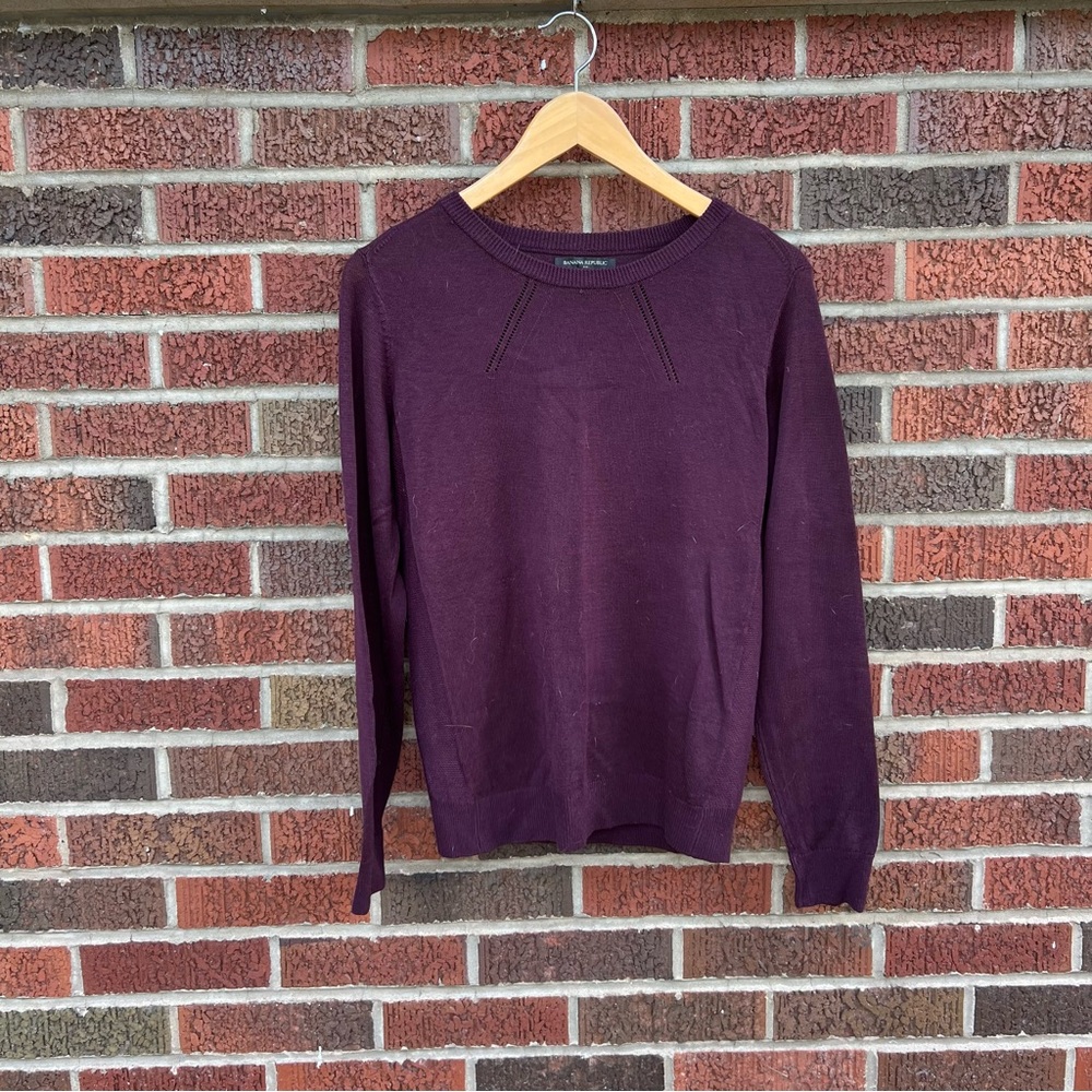 Banana Republic Dark Plum Open Knit Crewneck Long Sleeve Sweater